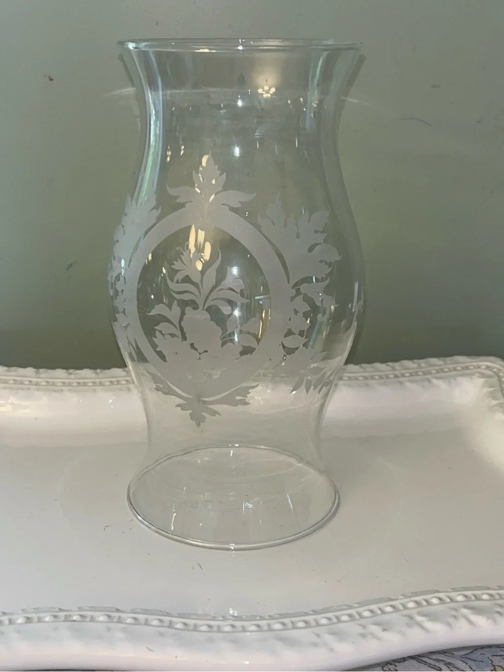 Colonial Clear Etched Floral and Medallion design Glass Hurricane Shade/Chimney
